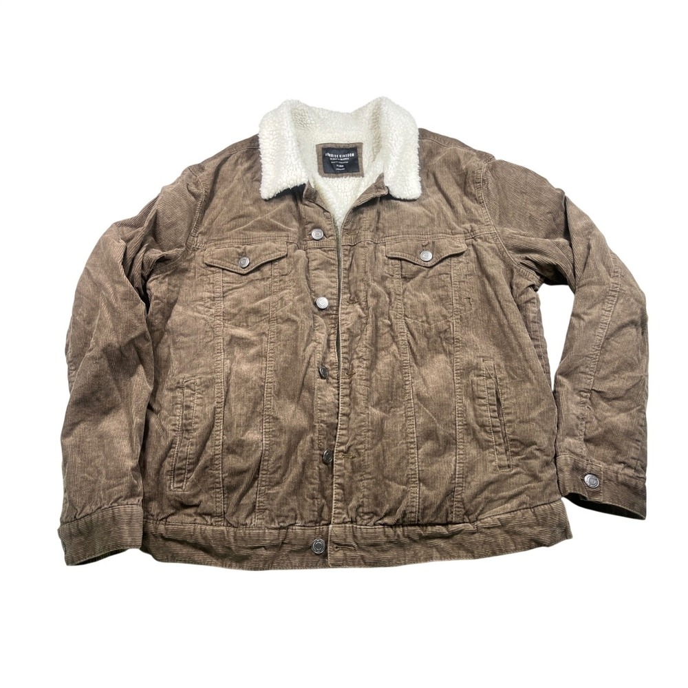 Sunrise Kingdom Mens XL Brown Corduroy Sherpa Lined Trucker Jacket Western